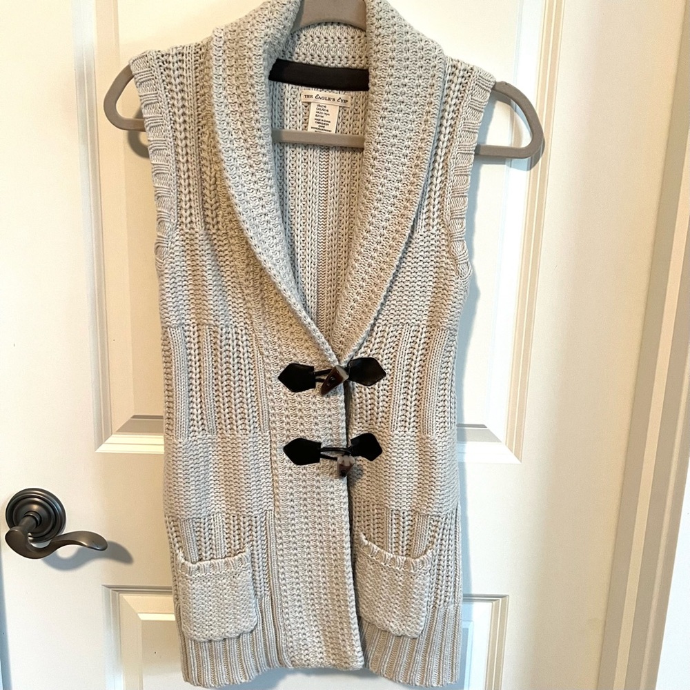 Layering Sweater Vest in Taupe / Tan with horn buttons & shawl collar